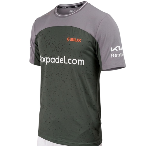 Playera de padel oficial Siux Pegasus de Alex Chozas 2026 en color gris con patrocinadores. 